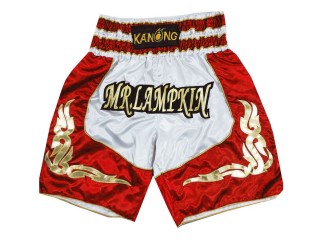 Pantalones boxeo personalizados : KNBXCUST-2043-Blanco-Rojo 
